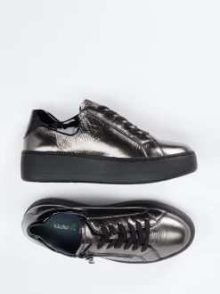 Waldläufer – Plateau-Sneaker aus Metallicleder grau