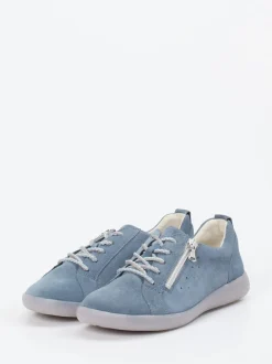 Waldläufer – Schnürschuh aus Veloursleder taubenblau