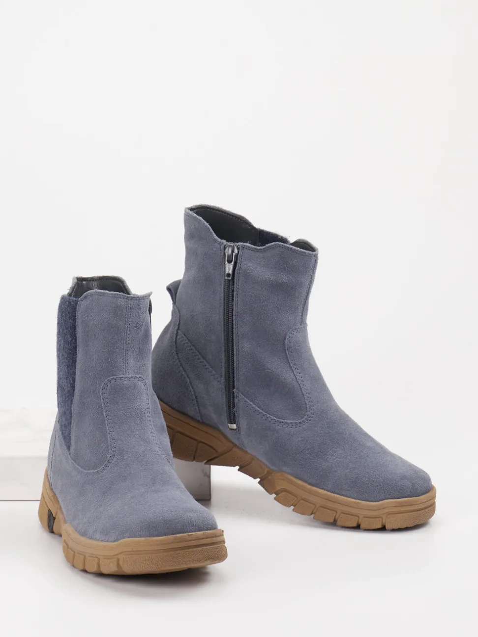 Waldläufer – Stiefelette aus Veloursleder blaugrau