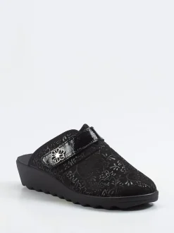 Westland – Pantolette aus Textil mit Blütenapplikation