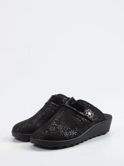 Westland – Pantolette aus Textil mit Blütenapplikation