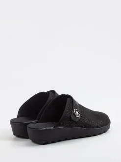 Westland – Pantolette aus Textil mit Blütenapplikation
