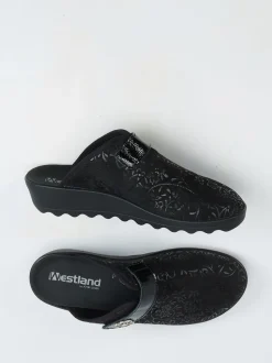 Westland – Pantolette aus Textil mit Blütenapplikation